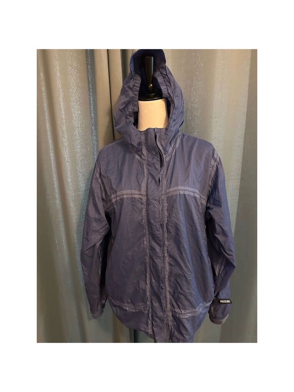Cabela's Kids XL Blue Packable Hooded Rain Jacket Outdoor Travel